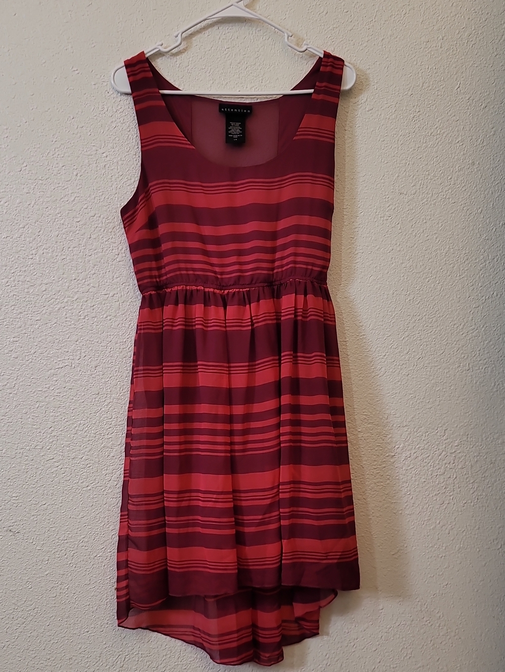 attention Red and Burgundy Striped High-Low Dress
